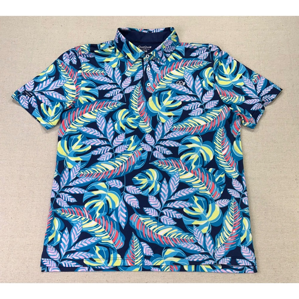 Good Good Golf Mens Large Tropical Leaf Floral Performance Polo Shirt